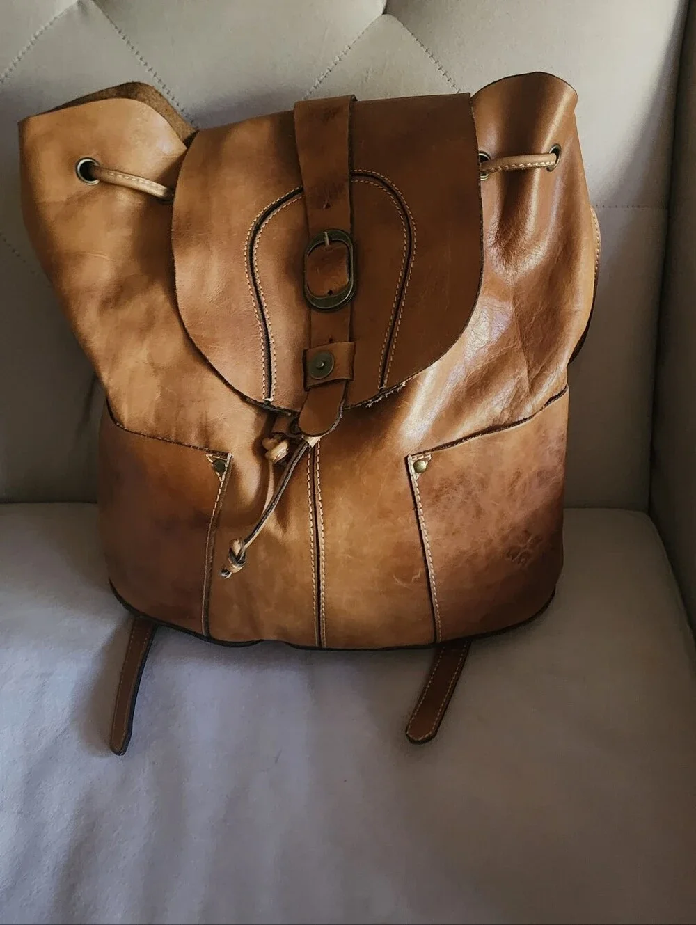 PATRICIA NASH VASTO BACKPACK / LEATHER / TAN / EUC